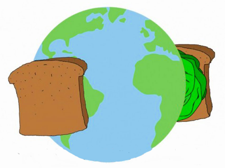 Drop Bread on Opposite Sides: Earth Sandwich!