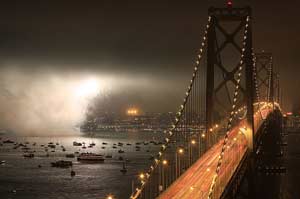 San Francisco Bay Fireworks in the Fog