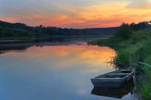 Sunset on the river, Ukriane