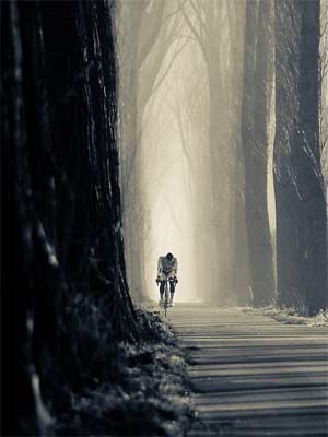 Solitary Rider in Morning Mist