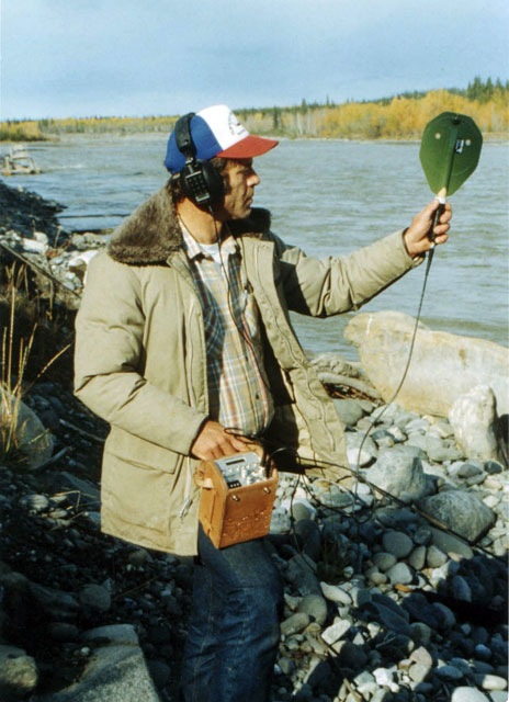 Biologist with a Salmon Tracking Device