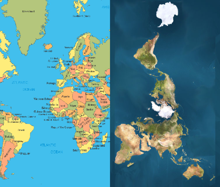Compare Greenland & Africa on Both Maps